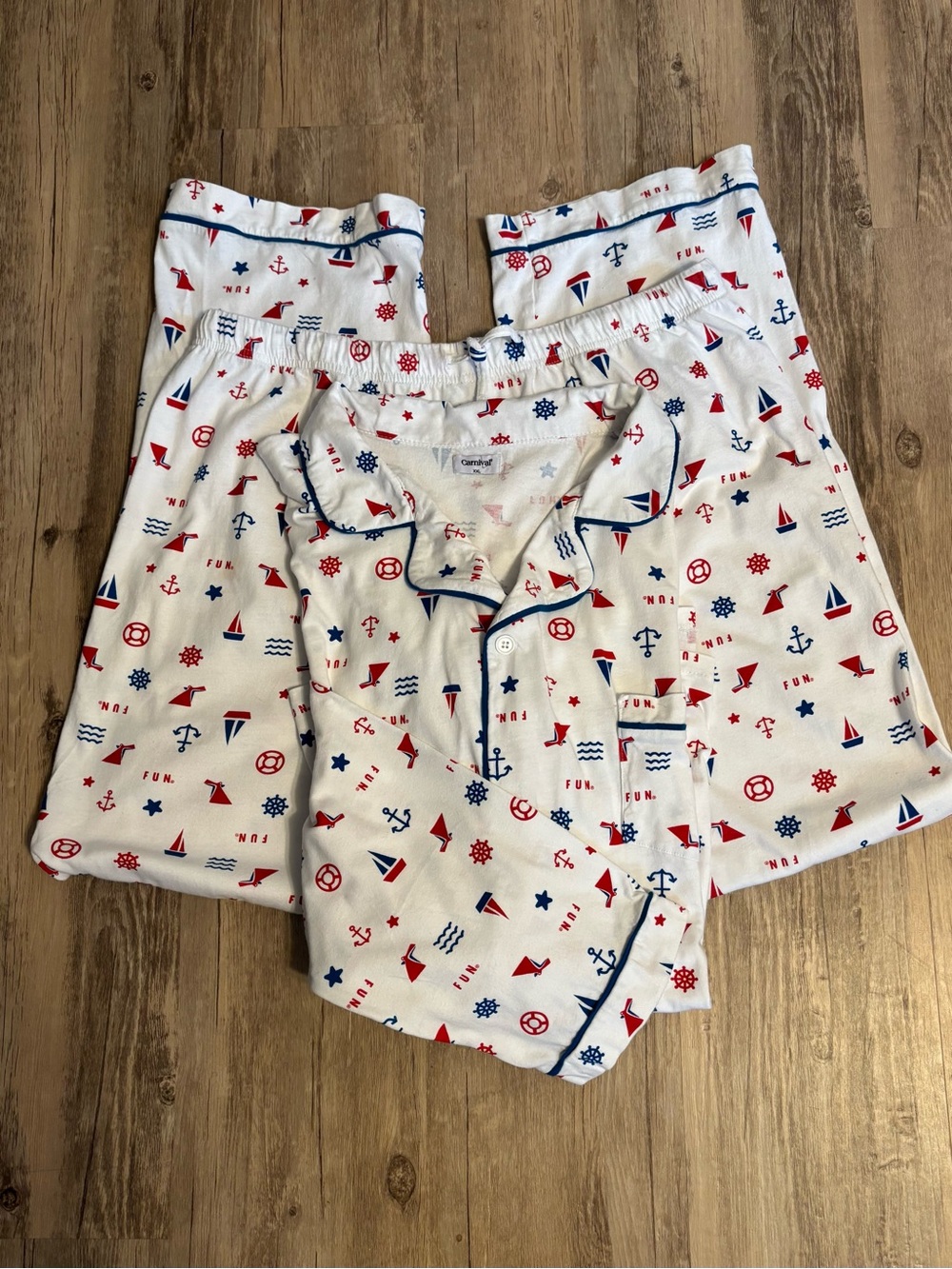 Carnival Cruise Pajama Set Women XXL Long Sleeve 100% Cotton Knit Button Front